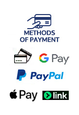 Methods of payment including credit cards, Google Pay, PayPal, Apple Pay, and Link